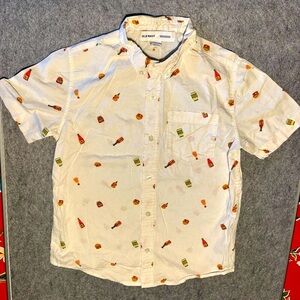 Burger & condiment patterned short-sleeve button-down